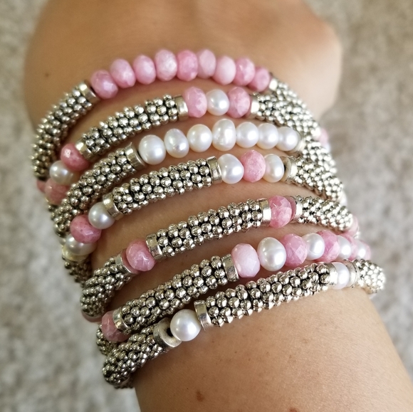 Beaded Pearl & Silver Gemstone Toggle Bracelet by Vicky Beeds - Picture 12 of 14